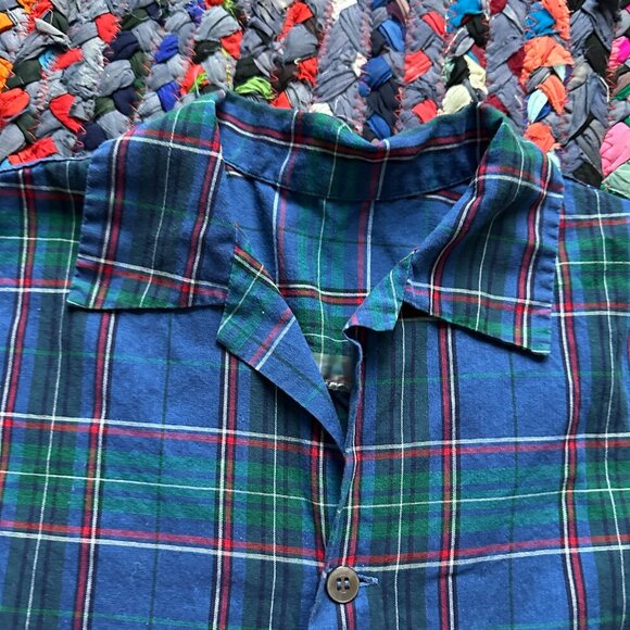 Vintage Handmade Blue Plaid Short Sleeve Button Up Blouse Women's SIze Medium - Picture 3 of 14